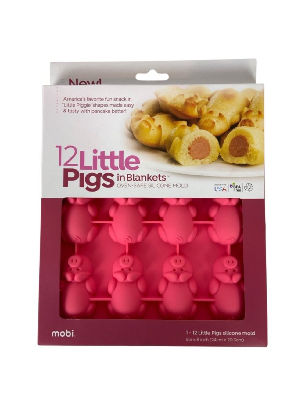 12 Little Pigs In Blankets Silicone Mold Oven-Safe BPA-Free Pink By Mobi